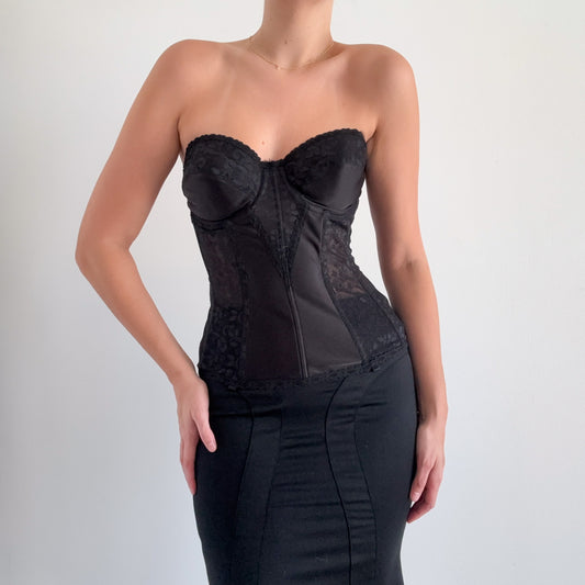 80's Black Lace Bustier Bra / SZ 36D