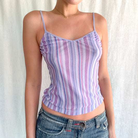 Y2K Purple Striped Mesh Tank / SZ M