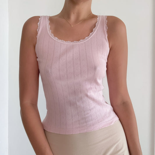 Y2K Baby Pink Cotton Pointelle Tank / SZ S