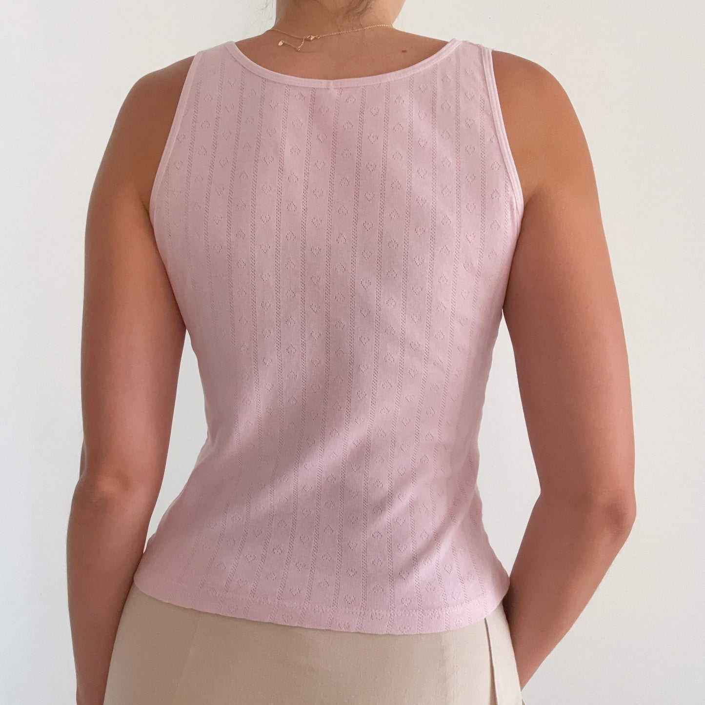 Y2K Baby Pink Cotton Pointelle Tank / SZ S