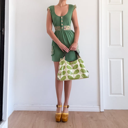Y2K Green Flower Babydoll Mini Dress / SZ M