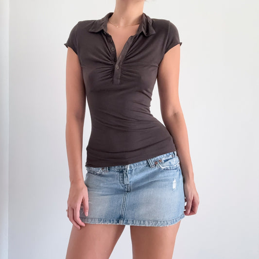 Y2K Miss Sixty Brown Button Blouse / SZ S