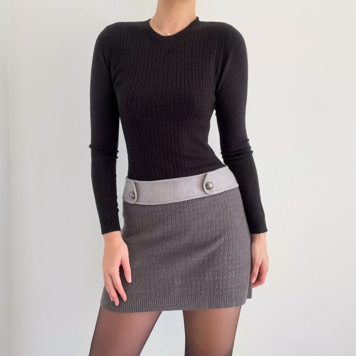 Y2K Black & Grey Knit Mini Dress / SZ M