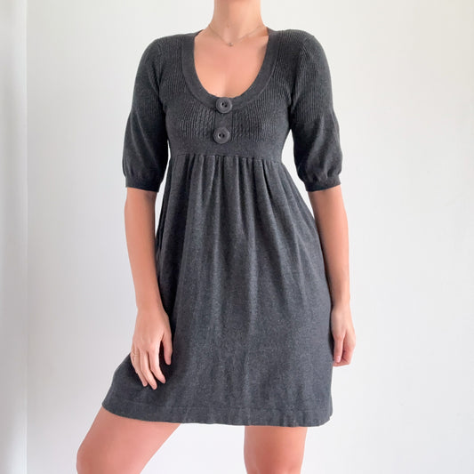 Y2K Grey Knit Balloon Sleeve Sweater Dress / SZ M