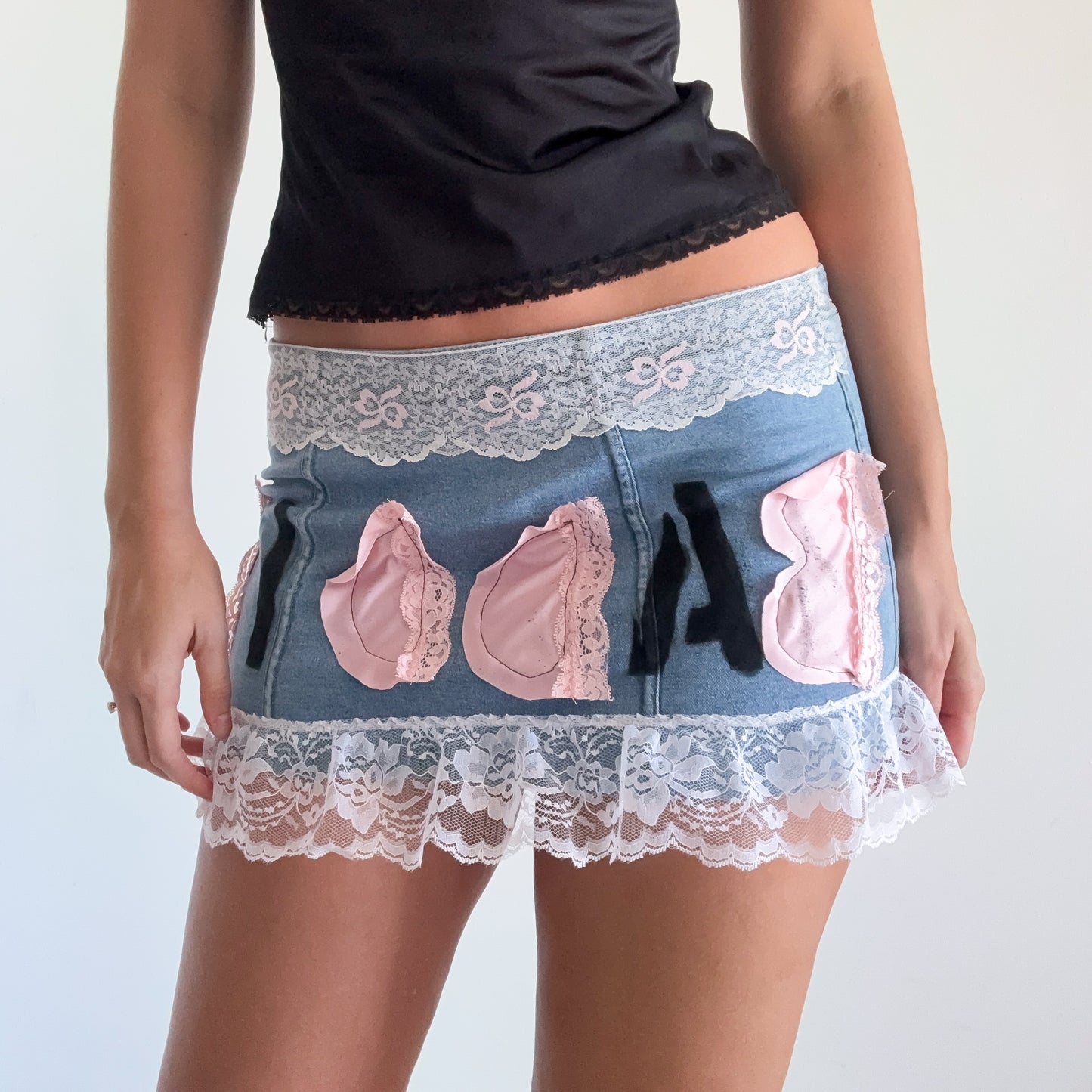 Y2K VS Denim Lace "Baddie" Mini Skirt / SZ S/M