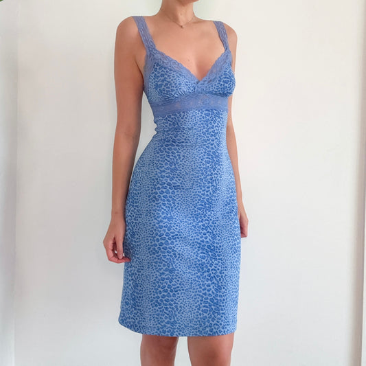 Y2K Betsey Johnson Blue Leopard Midi Dress / SZ S