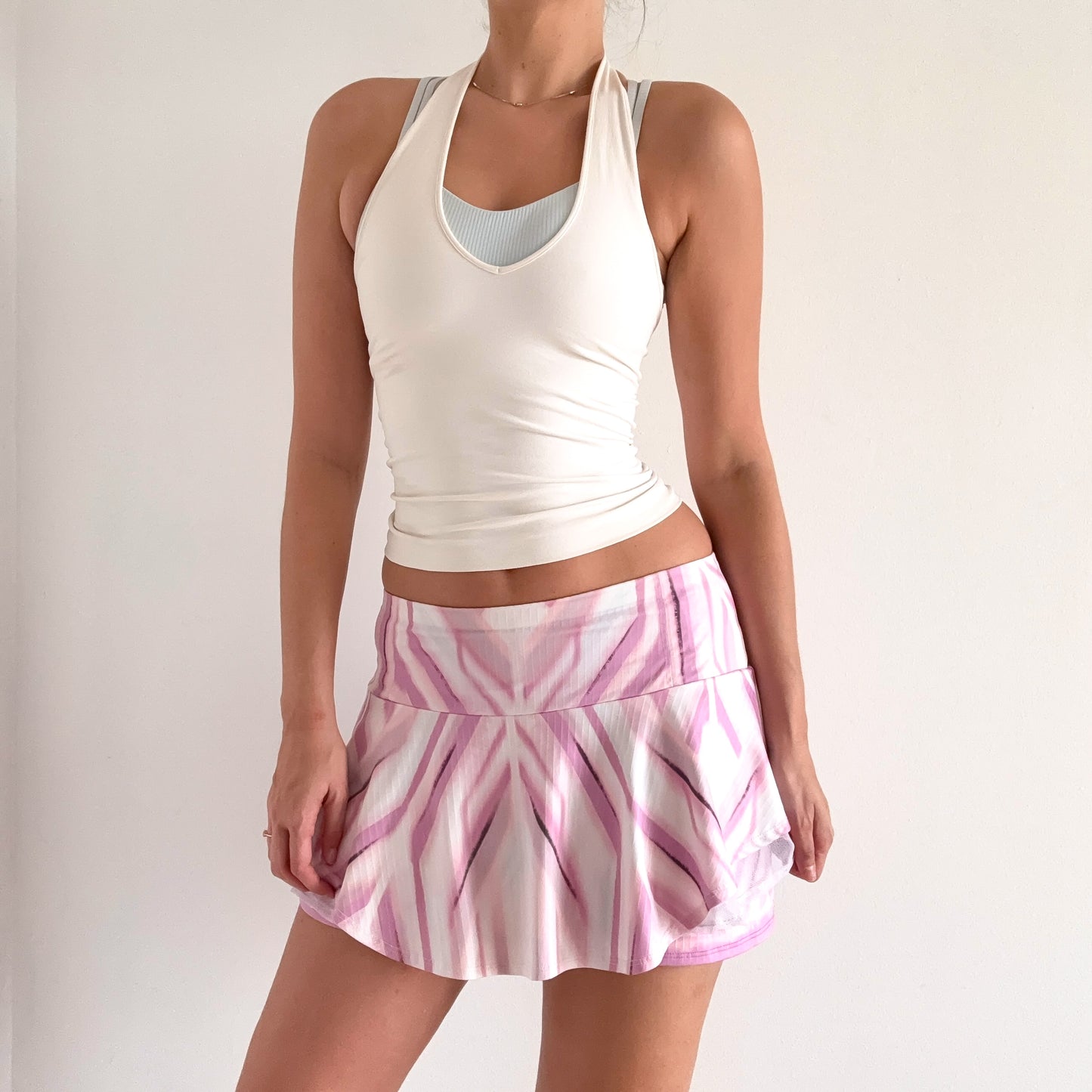 Y2K Orchid & White Printed Tennis Skirt / SZ M