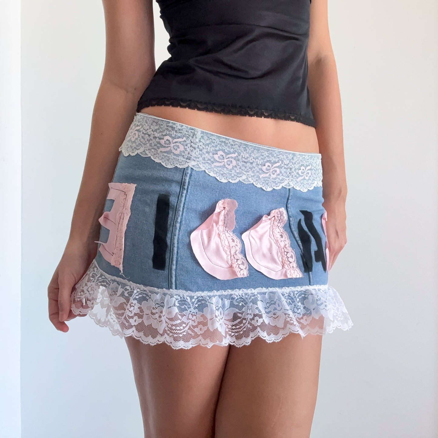 Y2K VS Denim Lace "Baddie" Mini Skirt / SZ S/M