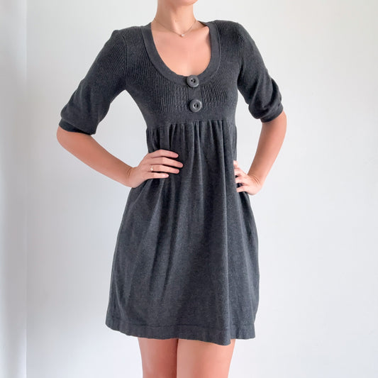 Y2K Grey Knit Balloon Sleeve Sweater Dress / SZ M