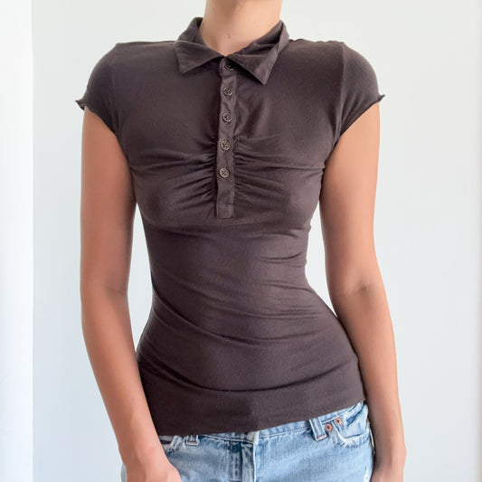 Y2K Miss Sixty Brown Button Blouse / SZ S