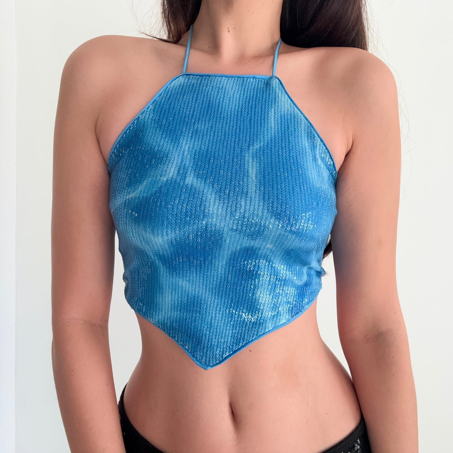 Blue Ocean Sequin Halter Crop Top / SZ S