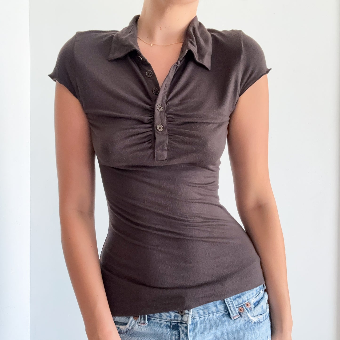 Y2K Miss Sixty Brown Button Blouse / SZ S