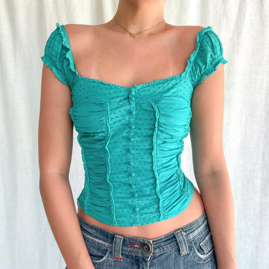 Y2K Guess Teal Cotton Bustier Top / SZ S