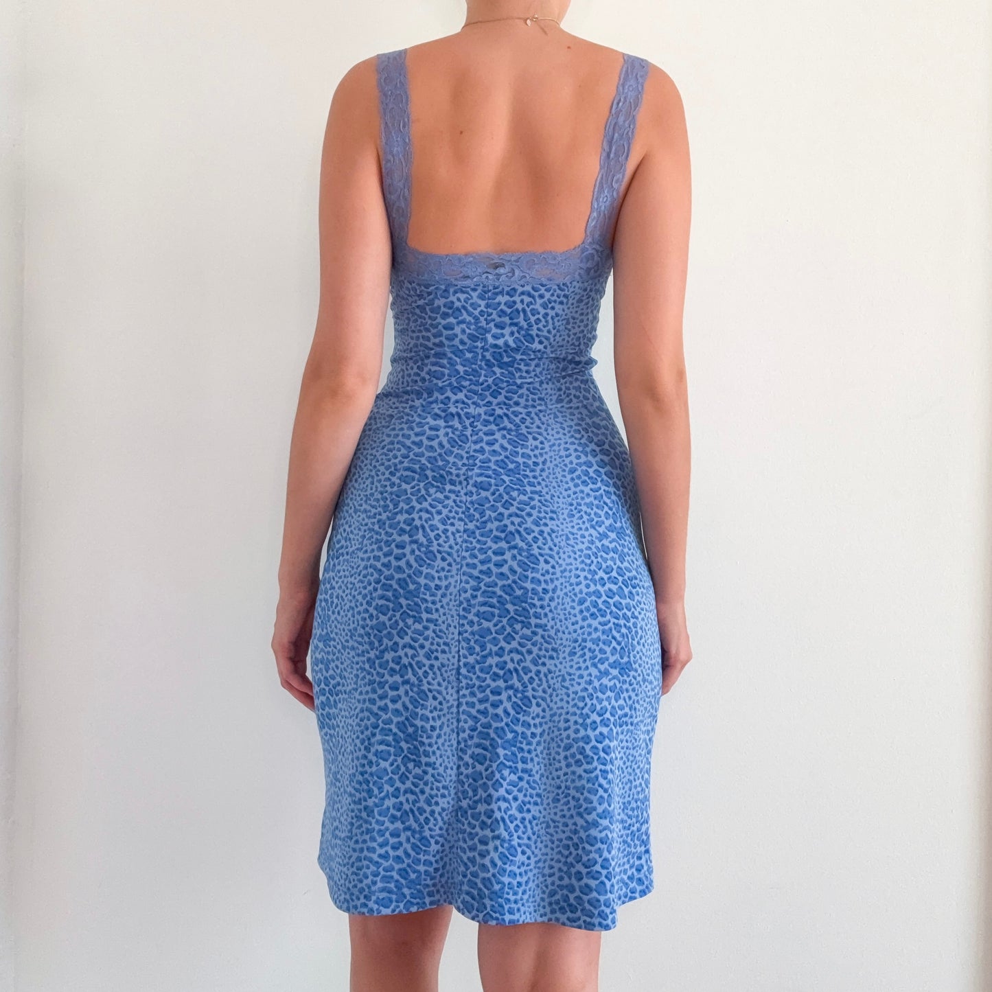 Y2K Betsey Johnson Blue Leopard Midi Dress / SZ S