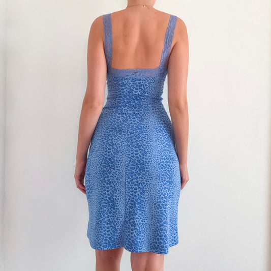 Y2K Betsey Johnson Blue Leopard Midi Dress / SZ S