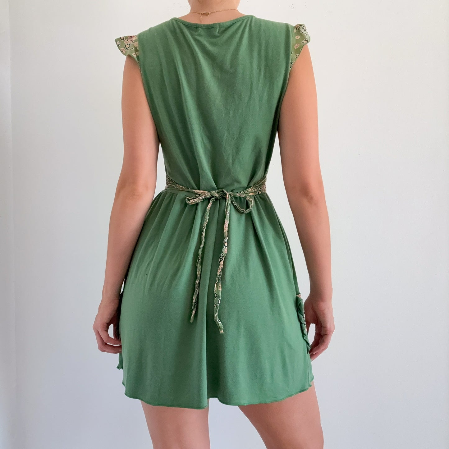 Y2K Green Flower Babydoll Mini Dress / SZ M