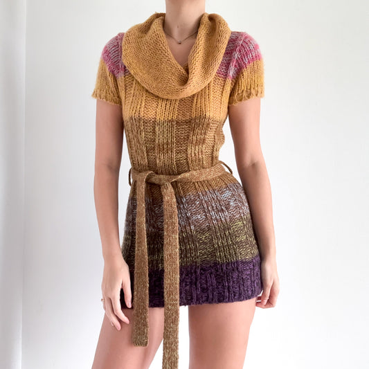 Y2K Mustard Multicolor Knit Sweater Dress / SZ M