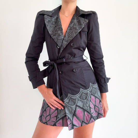 Y2K Desigual Black & Purple Trench Coat / SZ XS/S