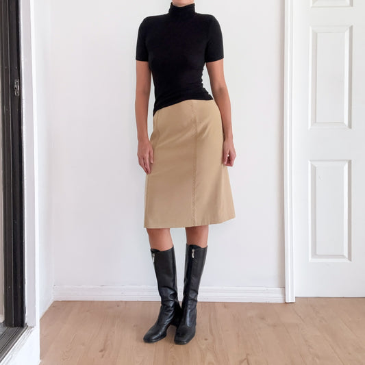 Y2K Tan Faux Suede Midi Skirt / SZ 8