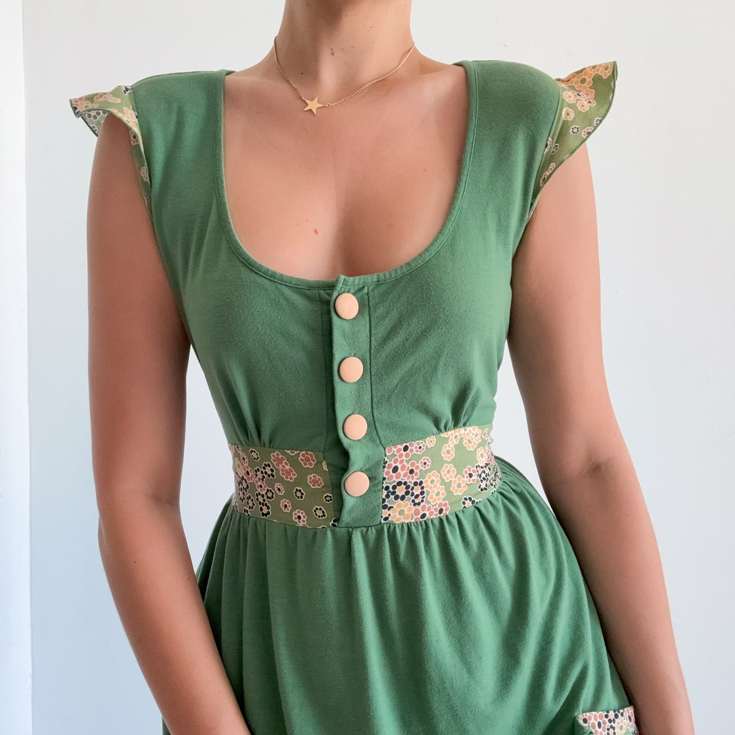 Y2K Green Flower Babydoll Mini Dress / SZ M