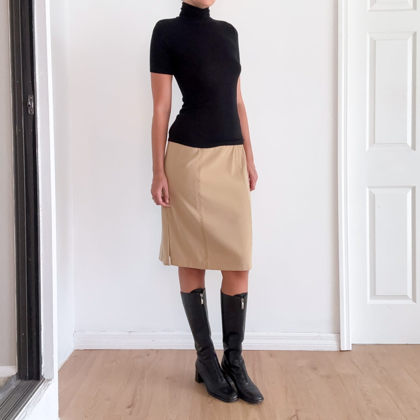 Y2K Tan Faux Suede Midi Skirt / SZ 8
