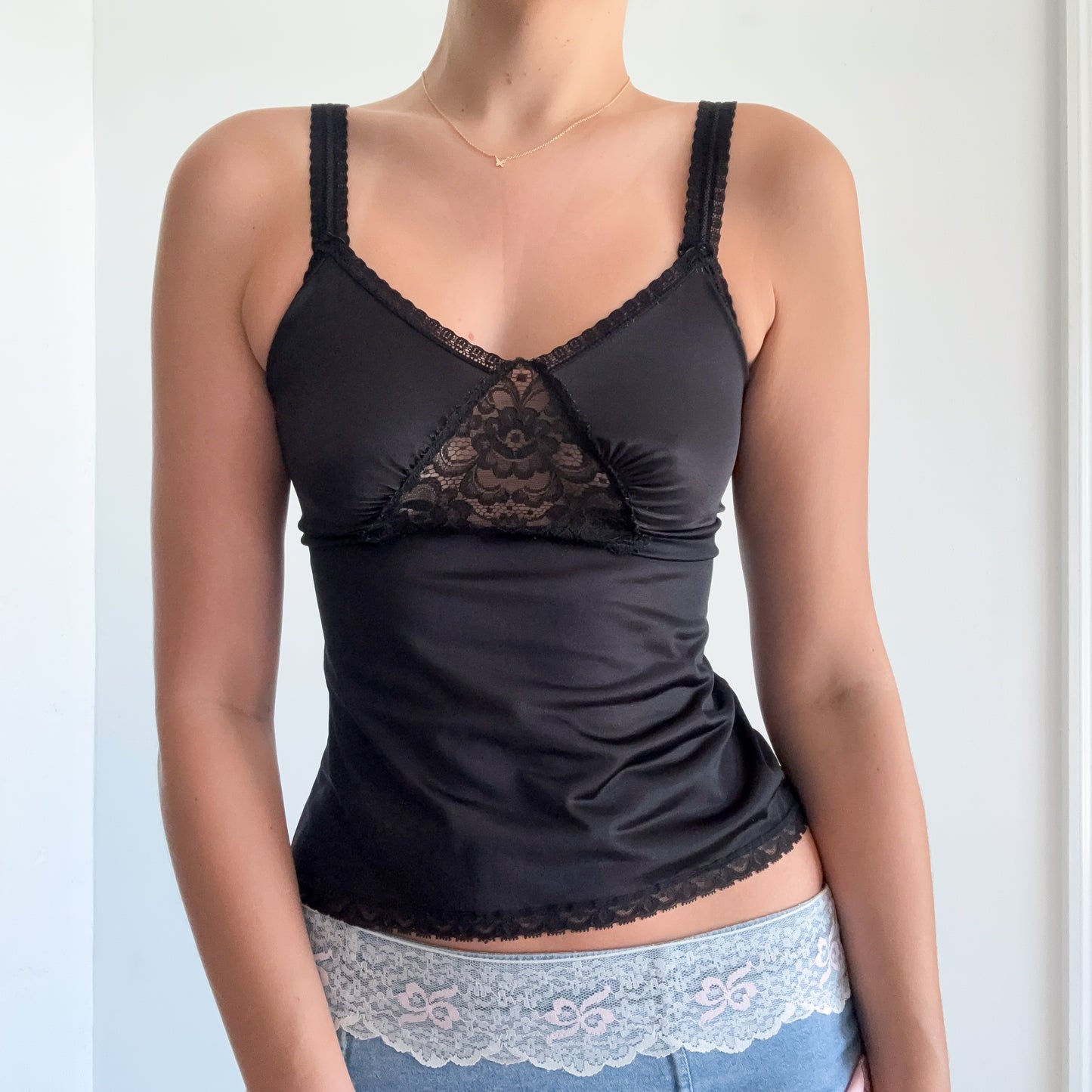 80's Black Lace Slip Tank / SZ XS-S