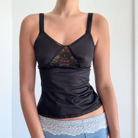 80's Black Lace Slip Tank / SZ XS-S