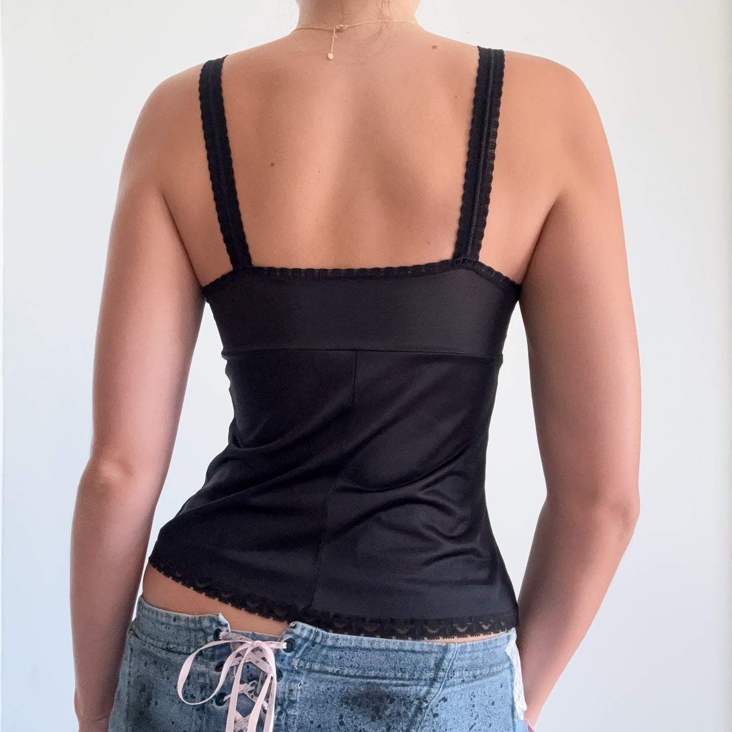 80's Black Lace Slip Tank / SZ XS-S
