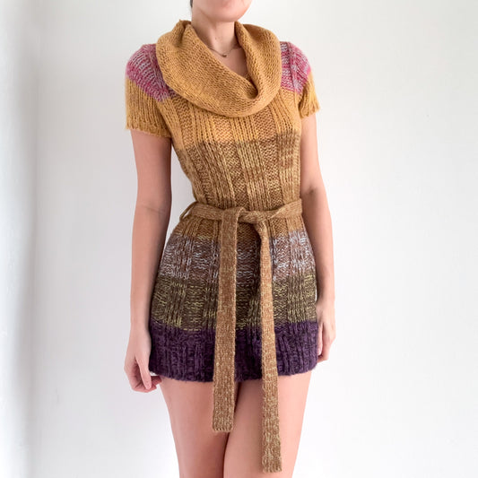 Y2K Mustard Multicolor Knit Sweater Dress / SZ M