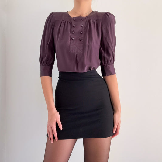 Y2K Eggplant Silk Button Blouse / SZ S