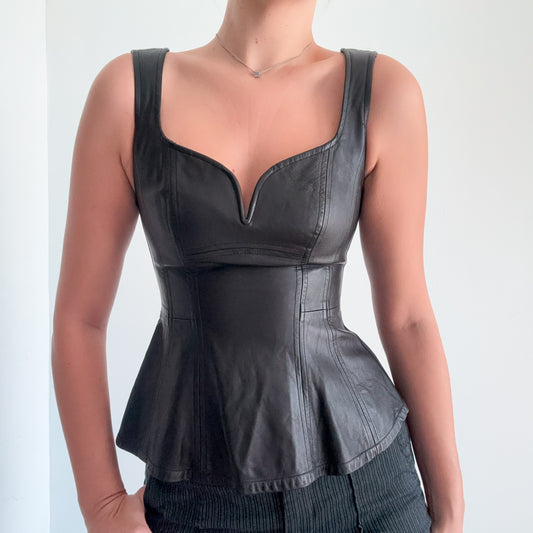 Y2K Nanette Lepore Leather Peplum Top / SZ 2