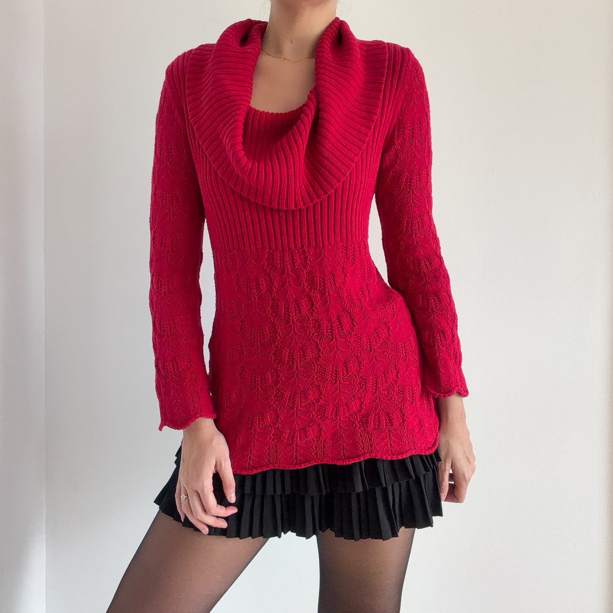 Y2K Red Knit Cowl Neck Sweater / SZ S/M