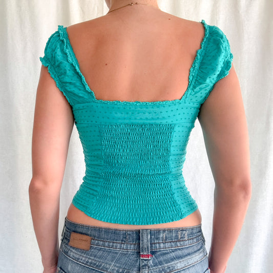 Y2K Guess Teal Cotton Bustier Top / SZ S