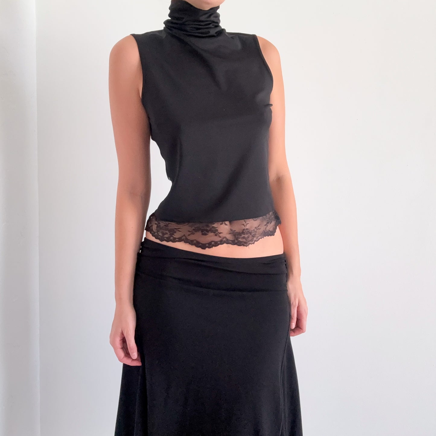 Y2K Black Lace Back Turtleneck Top / SZ M