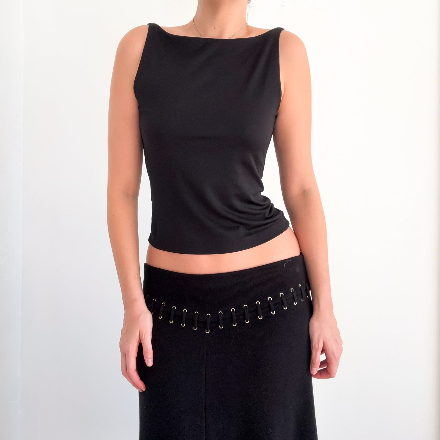 Y2K Black High Neck Reversible Top / SZ M