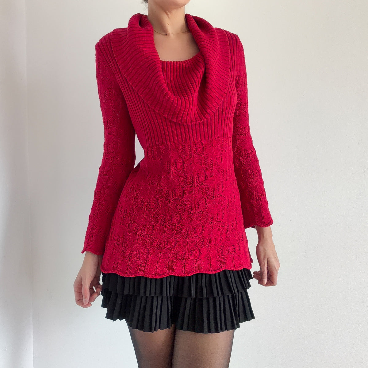 Y2K Red Knit Cowl Neck Sweater / SZ S/M