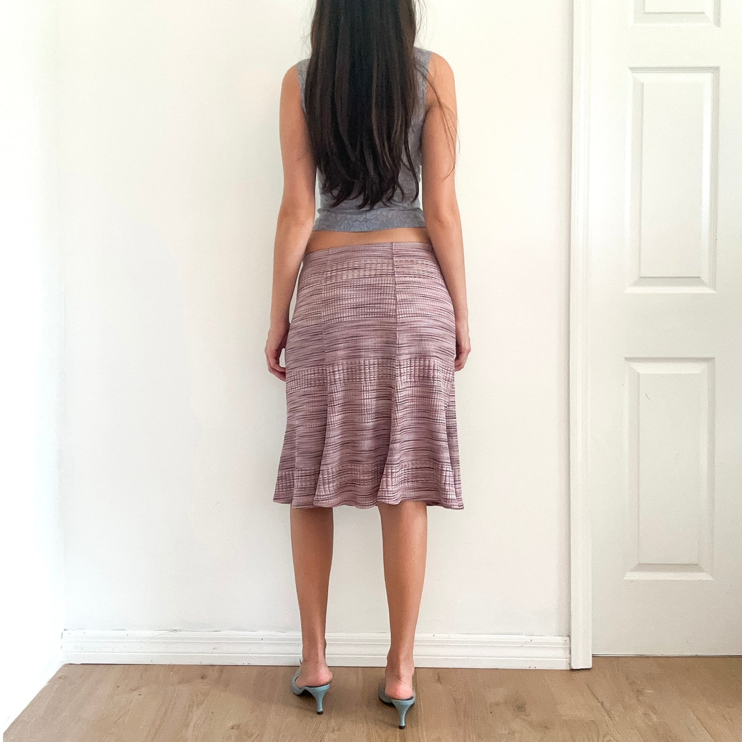 Y2K Purple Striped Knit Midi Skirt / SZ XS-S