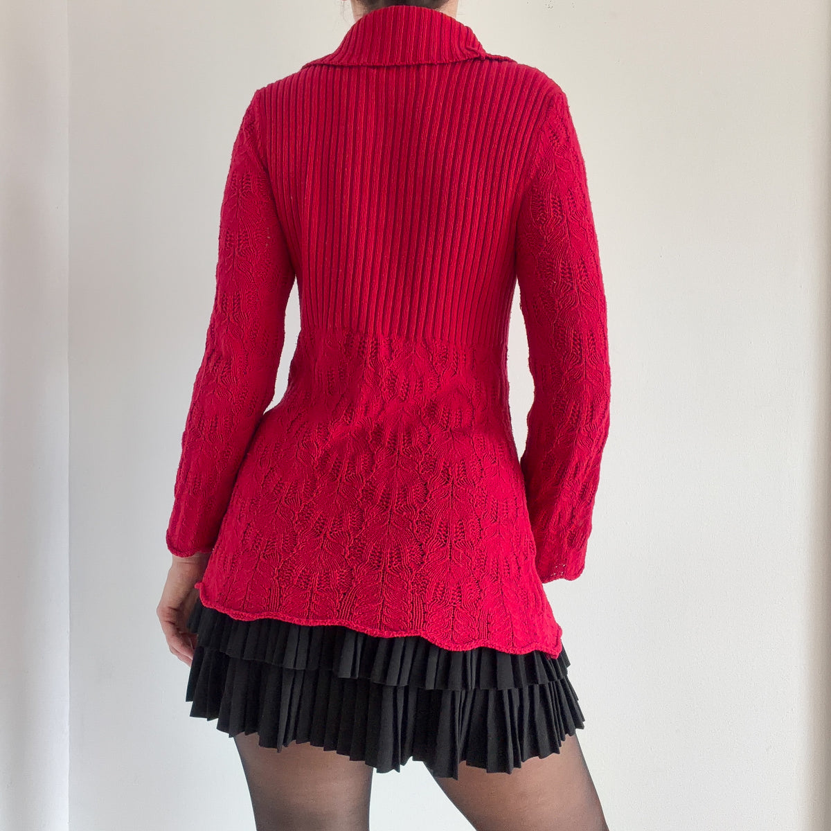 Y2K Red Knit Cowl Neck Sweater / SZ S/M
