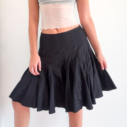 Y2K Black Cotton Pleated Midi Skirt / SZ S