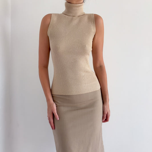 90's Champagne Sparkle Knit Sleeveless Turtleneck / SZ S