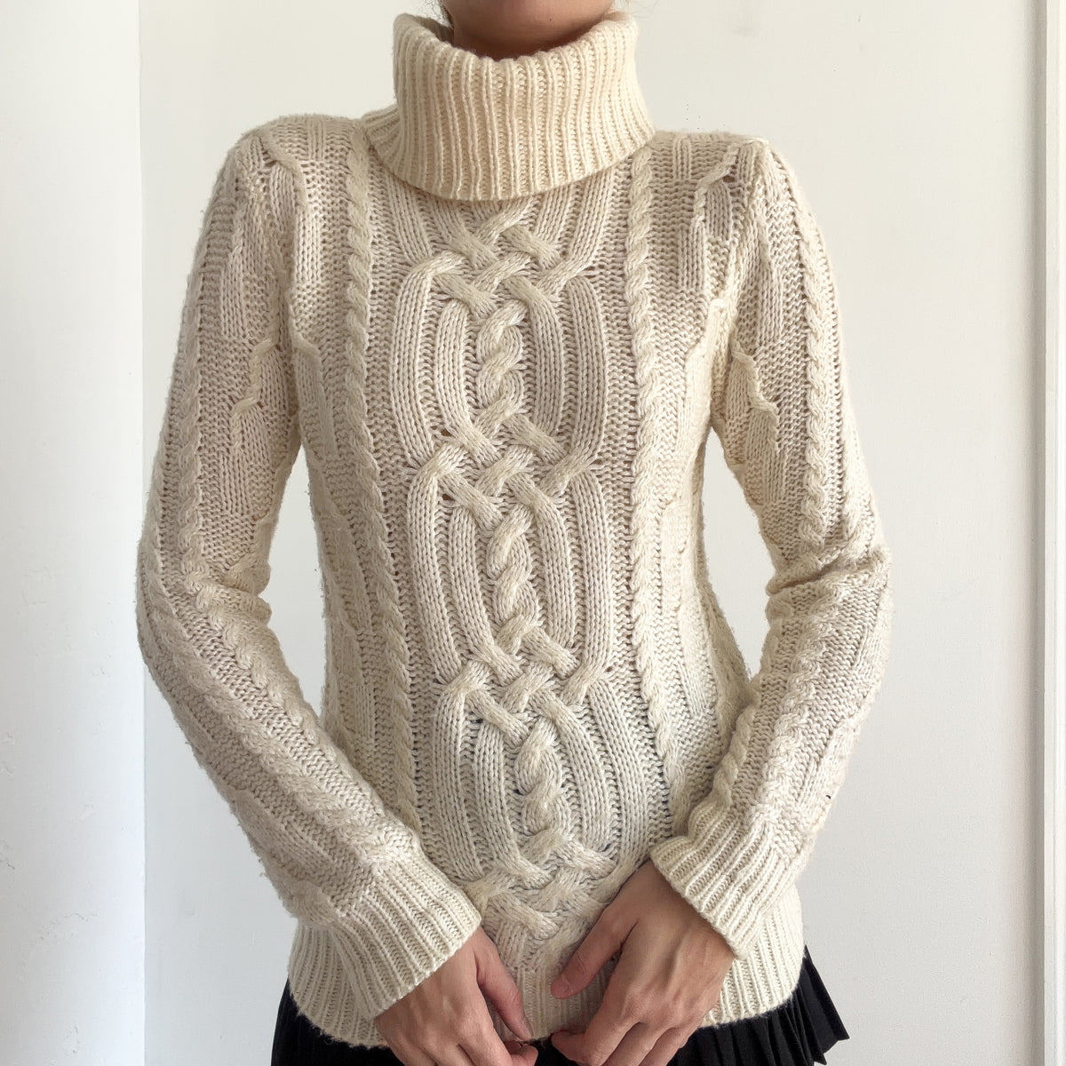 90's Ivory Knit Turtleneck Sweater / SZ S/M