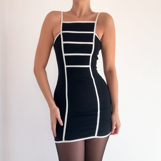 90's Black & White Contrast Mini Dress / SZ 2