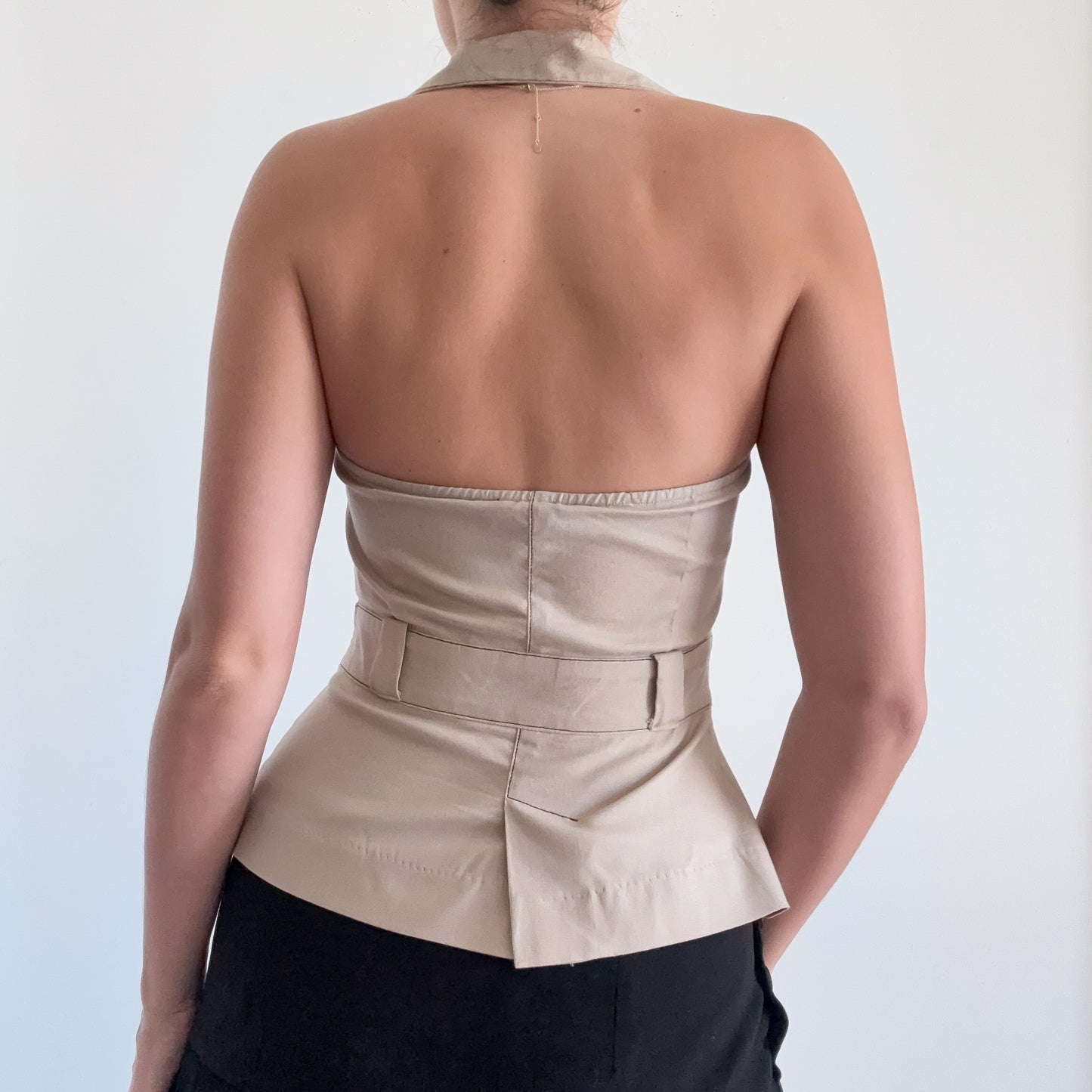Y2K Khaki Button Halter Vest Top / SZ S