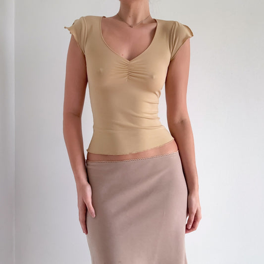 Y2K Tan Flutter Top / SZ XS/S