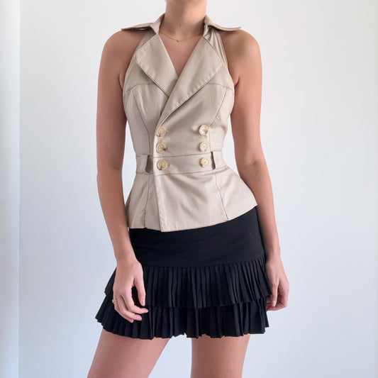 Y2K Khaki Button Halter Vest Top / SZ S