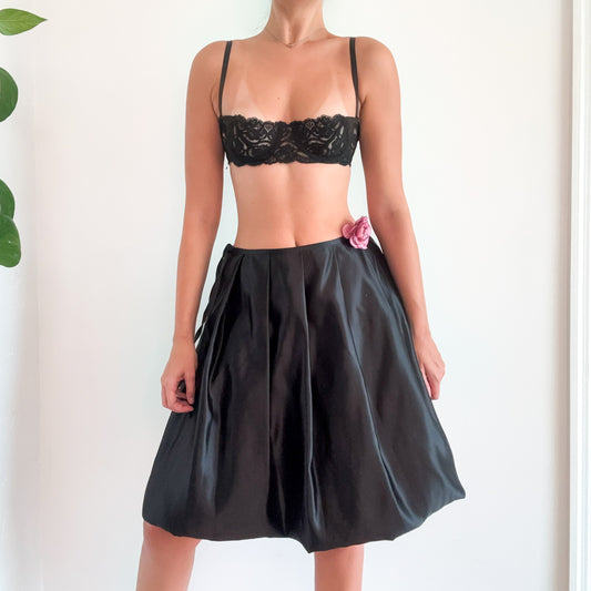Y2K Black Satin Pleated Bubble Skirt / SZ S-M