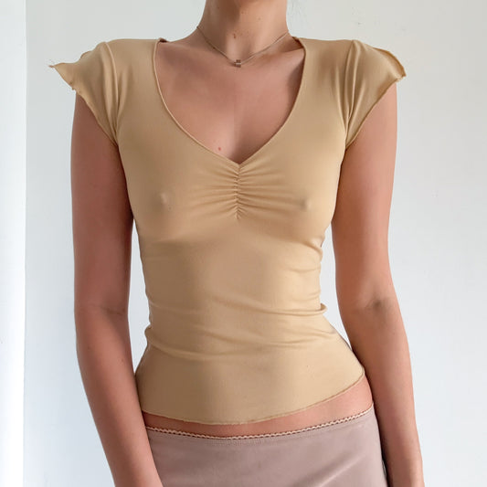 Y2K Tan Flutter Top / SZ XS/S