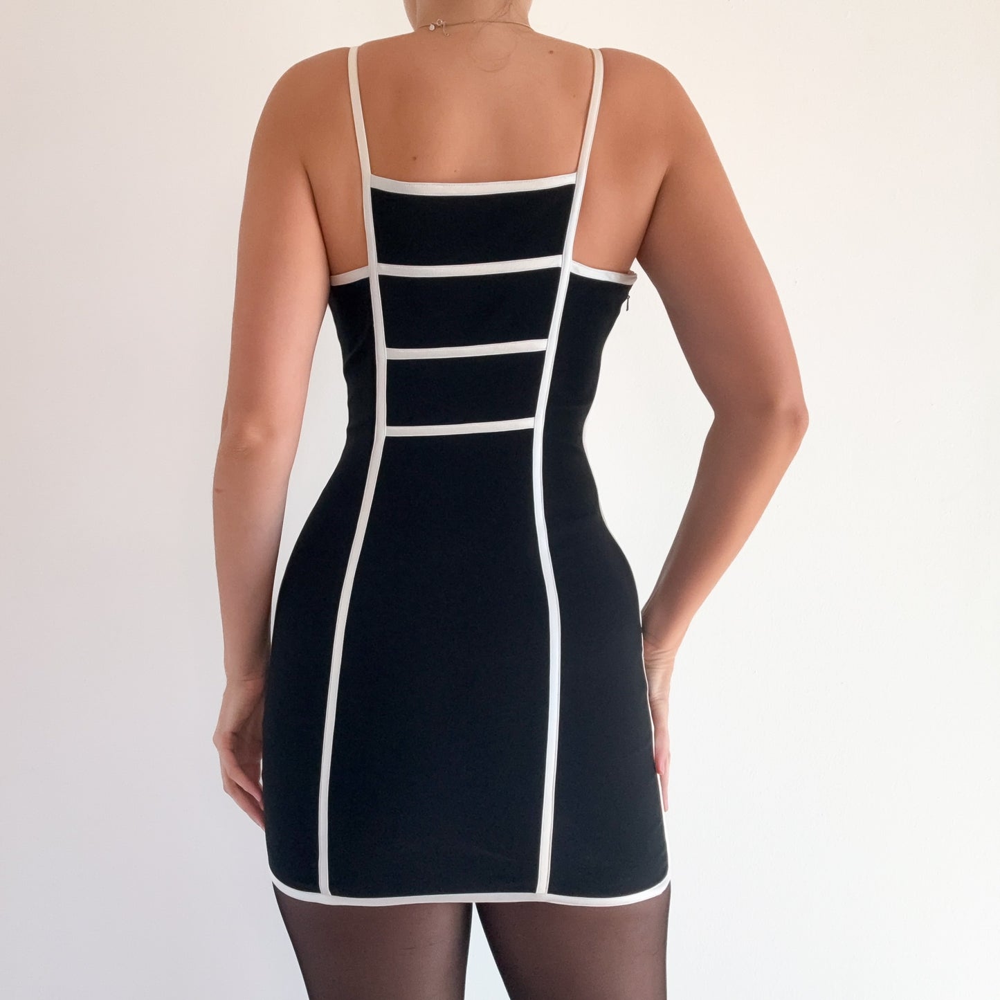 90's Black & White Contrast Mini Dress / SZ 2