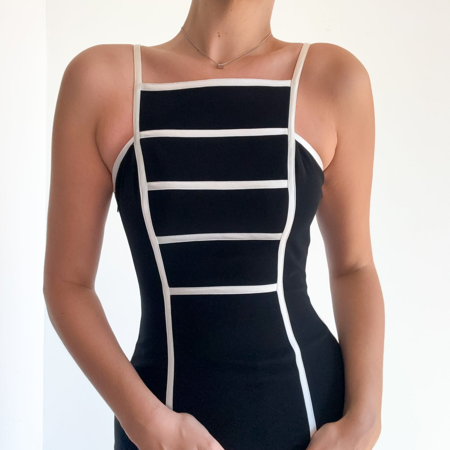 90's Black & White Contrast Mini Dress / SZ 2