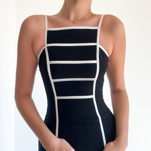 90's Black & White Contrast Mini Dress / SZ 2